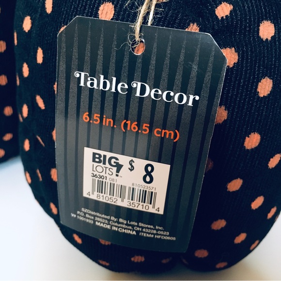 Set of 2 NEW Decorative Black & Orange Polka Dot Halloween Fall Fabric Pumpkins - Picture 9 of 14